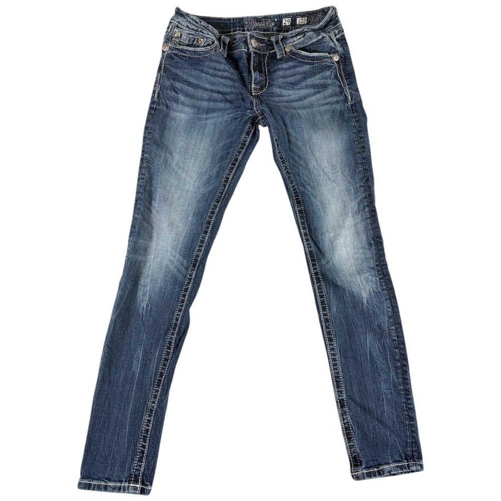 Miss Me Signature Skinny Jeans Womens 29 Blue Whiskering Denim Cotton‎ Stretch